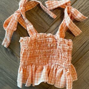 Orange Gingham Smocked Crop Top